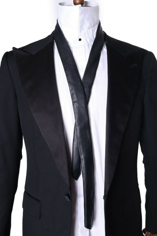 Men's ANERKJENDT Cravatta UO Polyurethane Leather Black Skinny Suni Tie Necktie