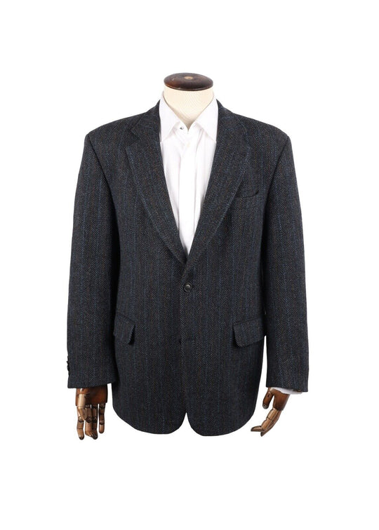 Vintage HARRIS TWEED Sport Coat Navy Herringbone Blazer Jacket Men's Size ~42 UK