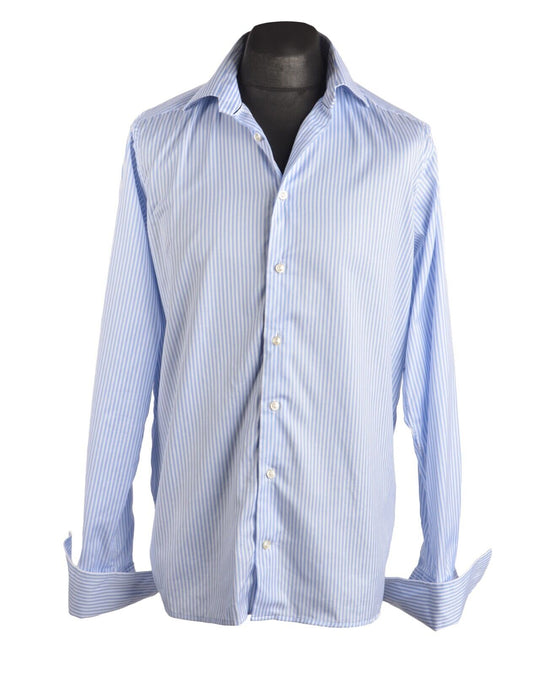 Men's ETON Blue Striped Contemporary Fit Cufflink Sleeve Cotton Shirt Size 40/15