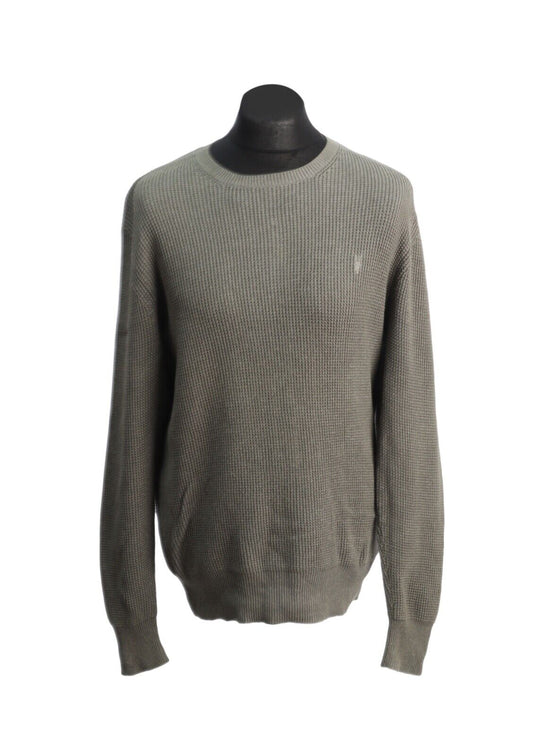 ALLSAINTS Pullover Olive Green Cotton Waffle Logo Men's Jumper Size M