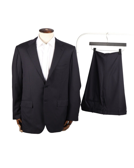 KITON Napoli Suit Navy Blue Striped 14 Micron Wool Men's Size 56 IT / 46 US