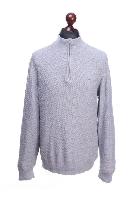 GANT Grey Cotton Zip-Neck Long Sleeve Sweater Jumper Size L