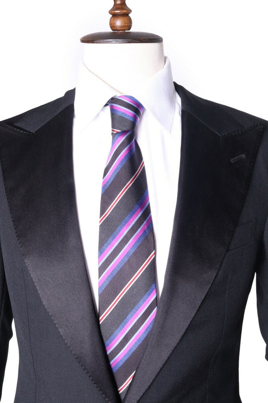 Men's ETRO MILANO SPA 100% Silk Multicolored Striped Tie Necktie