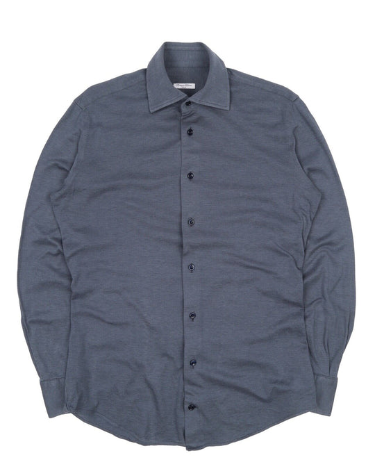 Men's SARTORIA CHIAIA Napoli Blue Pique Cotton Bespoke Shirt Size ~ M