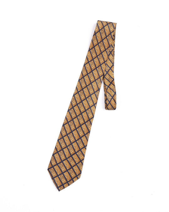 LANVIN Tie Yellow Check Print Silk Men's Woven Necktie