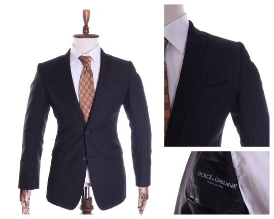 Men's DOLCE & GABBANA MARTINI Black Striped Wool Peak Blazer Jacket Sz 46 / 7R