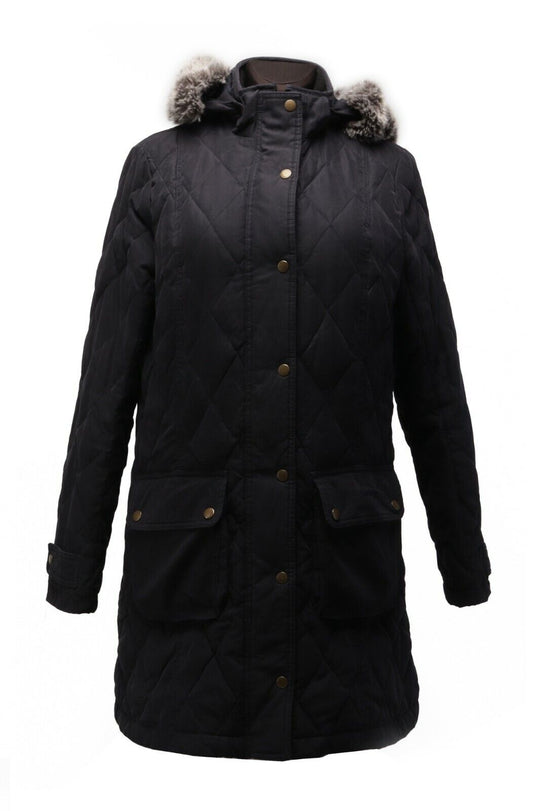 Women's BARBOUR Navy Hooded Pennine Quilt Jacket Size UK 16 USA 12