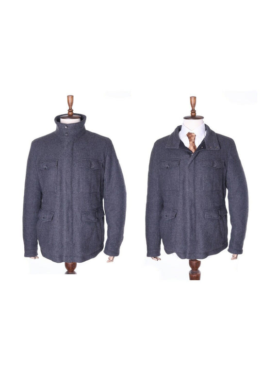 Men's HUGO BOSS ORANGE Grey Wool Blend Double Collar OHAWKE Jacket Coat Sz 54 R