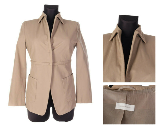 Women's BURBERRY Tan Beige Wool Blend ESSAY Jacket Blazer Size 38