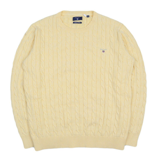 Men's GANT Yellow Cable Knit Cotton Crew Neck Jumper Size 2XL