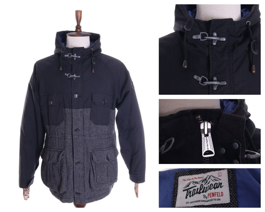 Men's PENFIELD Trailwear Grey Black Cotton Blend Hooded Outdoor Jacket Size L