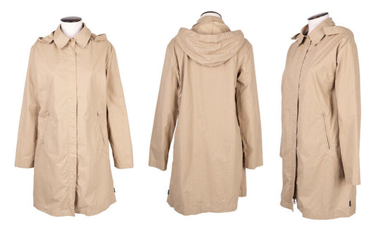 Women's Vintage MONCLER Beige Hooded Cotton Raincoat Jacket Coat Size 3
