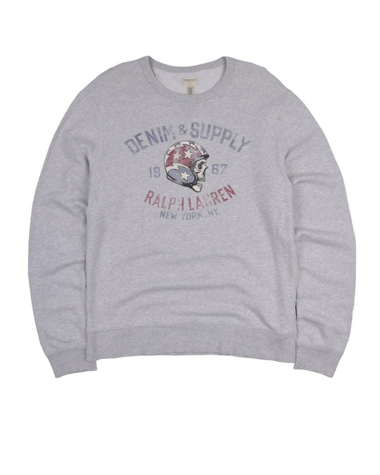 RALPH LAUREN Denim Supply Sweatshirt Gray Cotton Men's Big Logo Pullover Size M