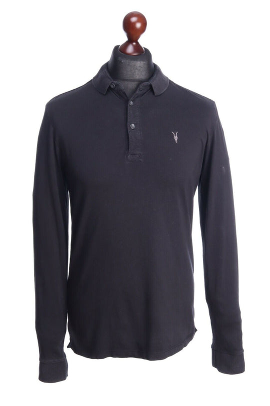 ALL SAINTS Black Cotton Bramford Polo Shirt Size S