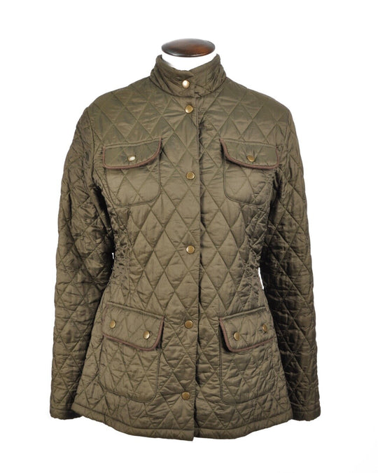 BARBOUR Flyweight Quilted Jacket Khaki Outer Snap Placket Womens Utility Size 14