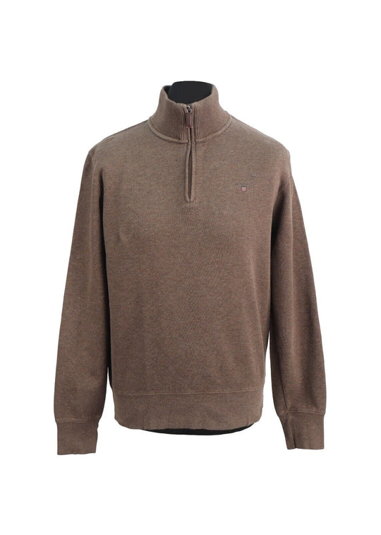 GANT Zip Neck Brown Cotton Men's Jumper Size M