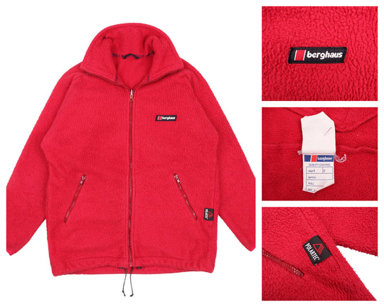 Women's Vintage BERGHAUS Red Polartec Deep Pile Fleece Full Zip Jumper Size 12