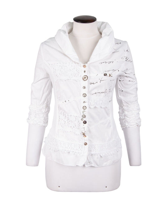 BOTTEGA Shirt Shawl Collar White Women's Embroidered Blouse Size M