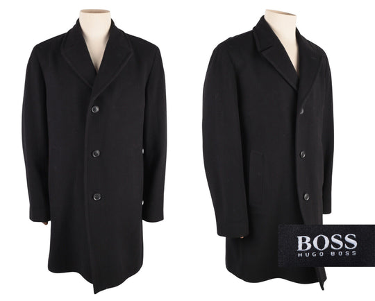 Men's HUGO BOSS Road Black Wool Cashmere Long Coat Size 44 / 54