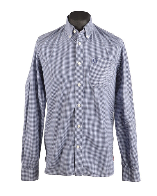 Men's FRED PERRY Blue Gingham Check Cotton Shirt Size M