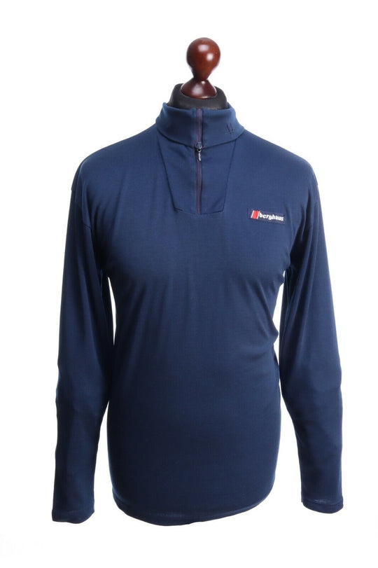 Unisex BERGHAUS Navy Zip Neck Sweater Jumper Size M