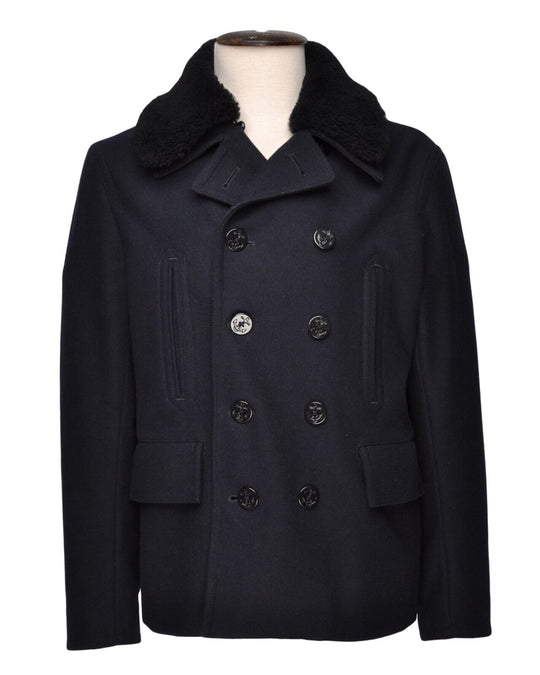 SANDRO Pea Coat Navy Blue Wool Mens Double Breasted Overcoat Size XXL