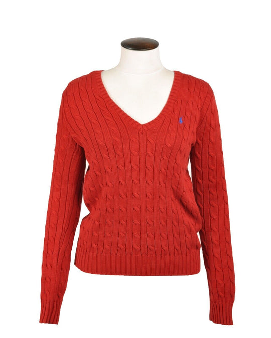 RALPH LAUREN SPORT Sweater Bordo Cotton V-Neck Cable Knit Mens Pullover Size M