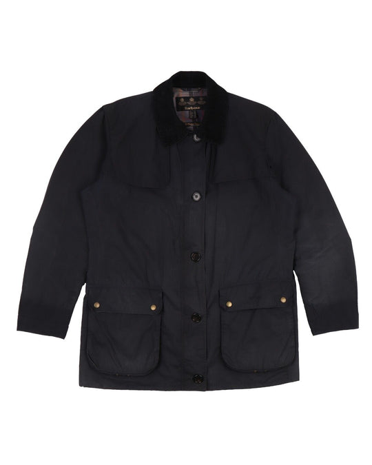 BARBOUR Grange Jacket Navy Blue Waxed Cotton Women Coat Size US 14 UK 18