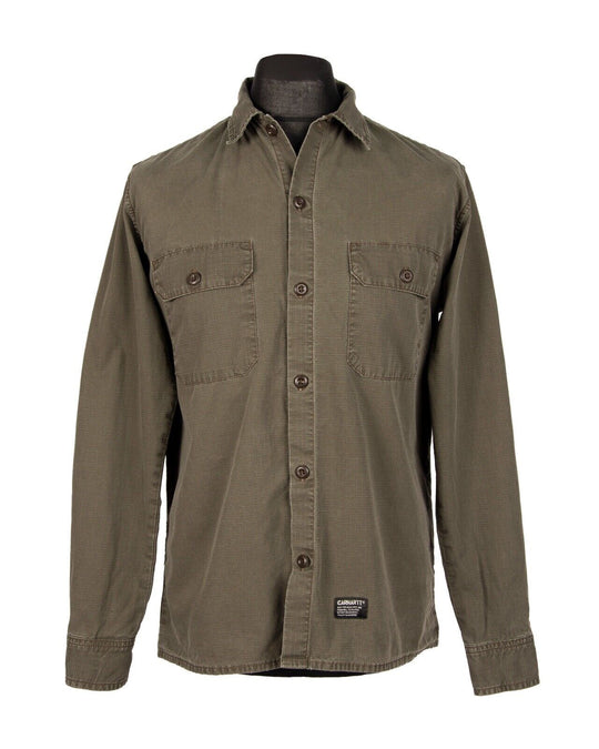 CARHARTT Ls Mission Shirt Khaki Green Cotton Men's Outdoor Wear Size M
