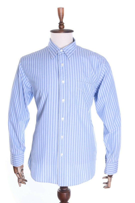 Men's J.CREW Blue Striped 100% Cotton LS Shirt Size L