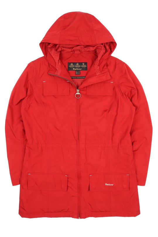 Women's BARBOUR Red Featherweight Durham Coastal Hooded Jacket Size UK 14 US 10