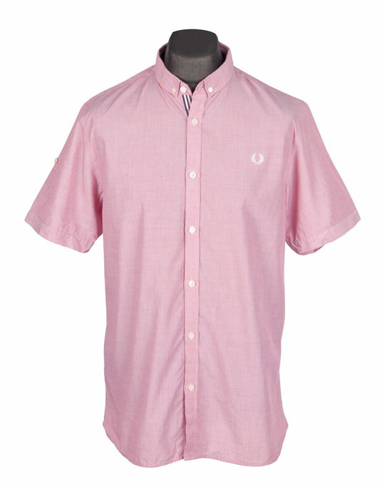 FRED PERRY Shirt Pink Cotton Men's Slim Fit Button Down Size L