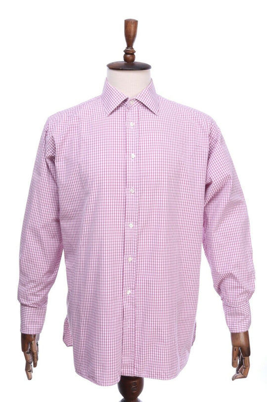 MARKS & SPENCER Sartorial Burgundy Fine Cotton Check LS Shirt Size 43