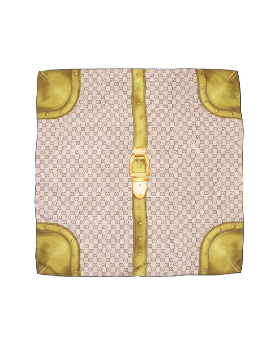 GUCCI Interlocking GG Scarf Brown Silk Square