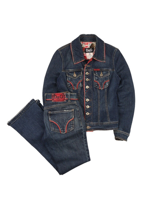 DG DOLCE & GABBANA Denim Suit Blue Cotton Women's Jeans Jacket And Pants Size 38