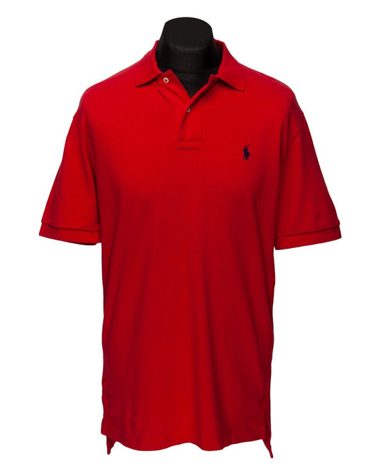 POLO RALPH LAUREN Shirt Red Pique Cotton Men's Short Sleeve Size M