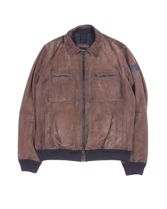 Men's HUGO BOSS Brown Suede Leather Short Zip Jacket Size 42 US / 52 EU