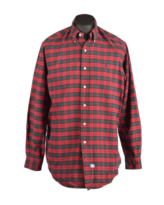 Men's POLO RALPH LAUREN Red Green Check Oxford Cotton Shirt Size M