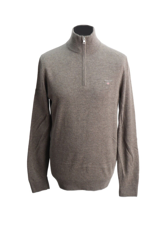 GANT Jumper Gray Wool Zip Neck Men's Pullover Size L