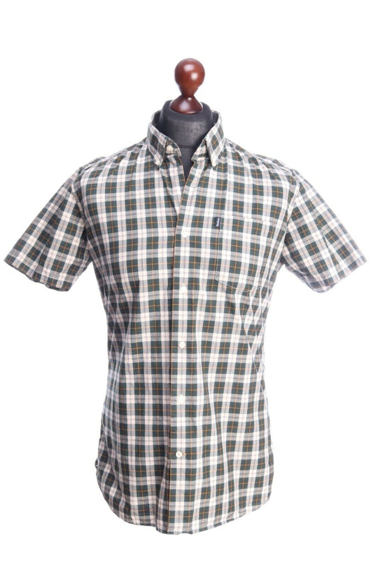 BARBOUR Green Check Cotton Tailored Fit Short Sleeve Shirt Size M
