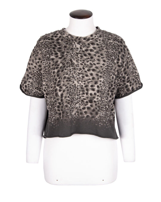 ALLSAINTS Crop Jumper Cotton Leopard Print Womens Short Pullover Size S