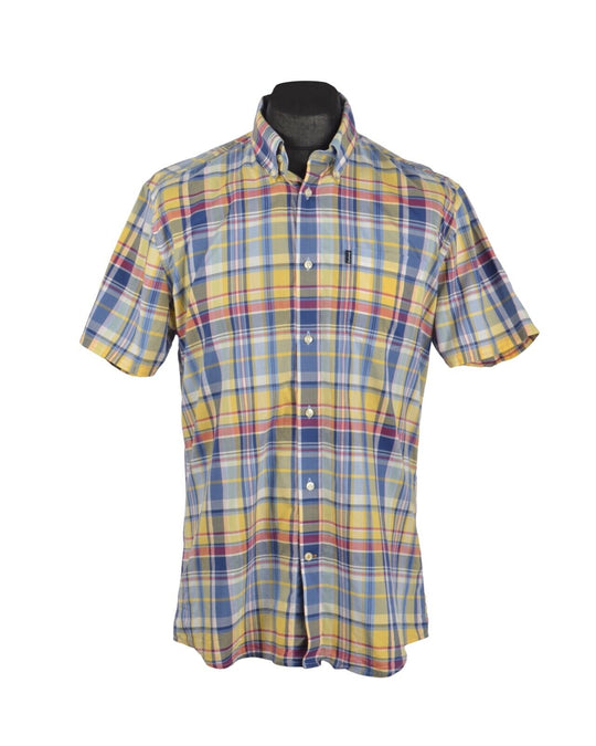 Men's BARBOUR Multicolour Check Cotton Tailored Fit Short Sleeve Shirt Size L