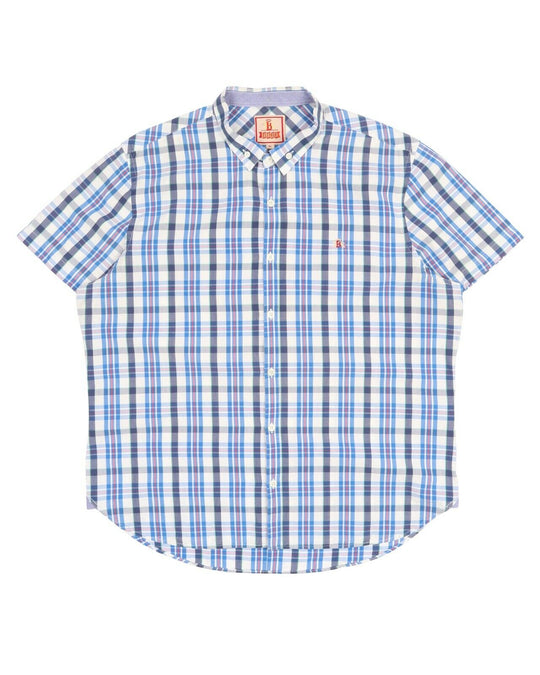 Men's BARACUTA Blue Cotton Check Short-Sleeve Shirt Size XL
