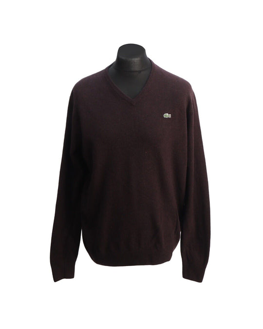 LACOSTE Jumper Brown Wool V Neck Men's Pullover Size 6 / XL