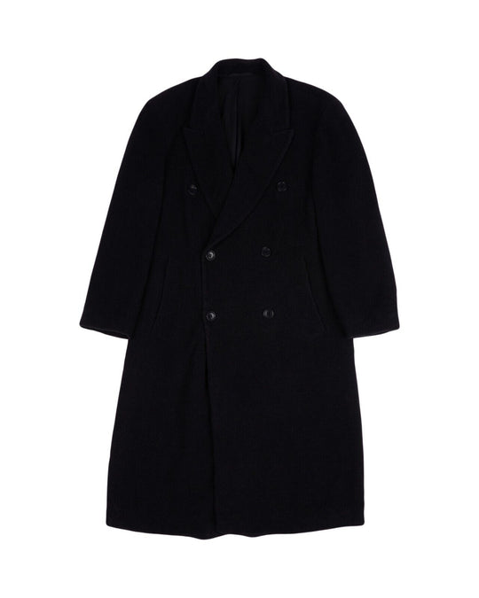 HUGO BOSS Double Breasted Coat Black Wool Mens Long Overcoat Size 48 IT