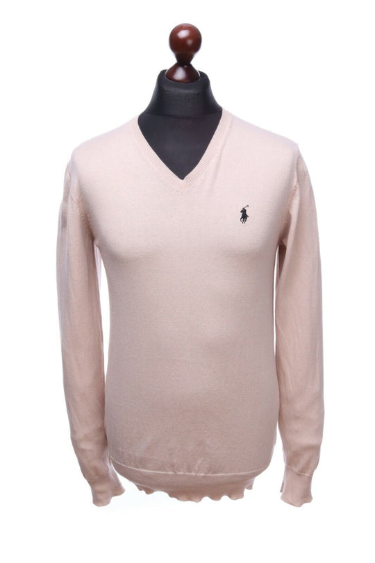 POLO RALPH LAUREN Beige Cotton V-Neck Long Sleeve Sweater Jumper Size M