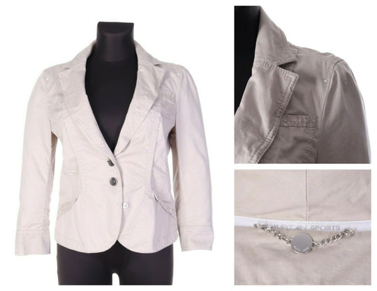 Women's MARC CAIN SPORTS Beige Cotton 3/4 Sleeve Short Blazer Jacket Size 3