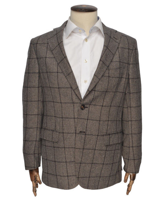 BOGGI Milano Blazer Jacket Gray Brown Check Wool Men's Two Buttons Size 52