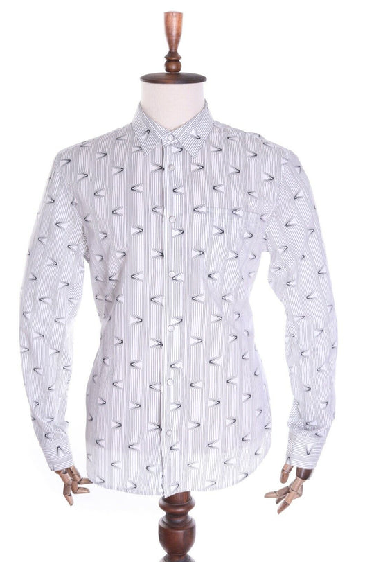 Men's ARMANI EXCHANGE Black / White Graphic Print 100% Cotton LS Shirt Size L