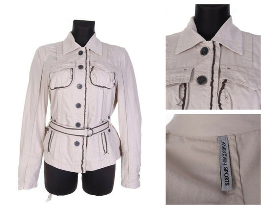 Women's MARC CAIN SPORTS Beige Cotton Linen Multipocket Belted Jacket Size 3